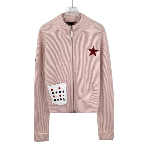 Louis Vuitton Pink Star Embroidered Cashmere Zip-Up Long Sleeve Knit Cardigan - Picture 1 of 8
